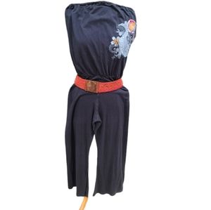 Mora black coi fish jumpsuit romper with beaded wood belt size medium